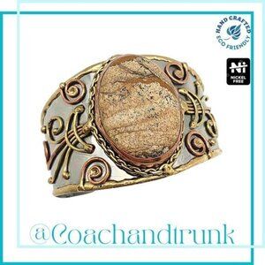 NWT Artisan Natural Picture Jasper Cuff Bracelet Ornate Metal Work